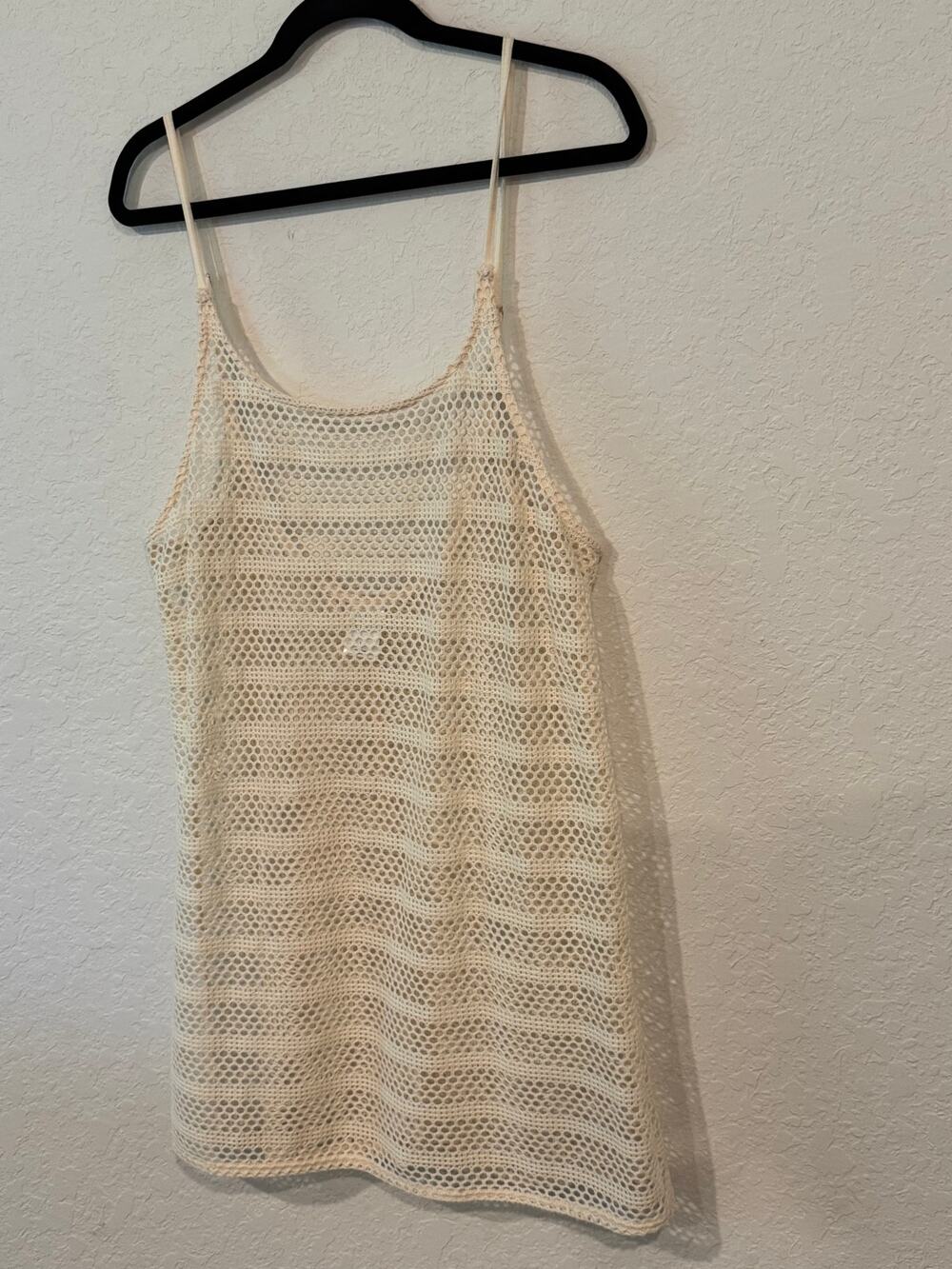 Wild Fable Crochet Cover up Womens Size Large Cream Spaghetti Strap Swim Dress